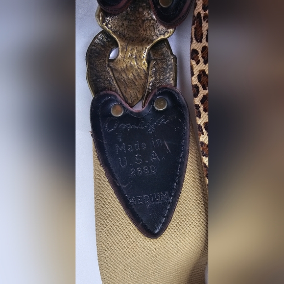 ​Vtg Omega Leopard Print Elastic Cinch Belt Made in USA Brass Buckle Med 29.5" - Picture 5 of 10